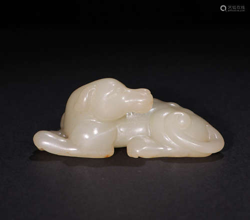 A Qing Dynasty Carved Hetian Jade Ornament, Dog