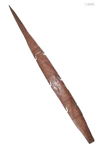 A large early 20th century Australian boomerang, length 80cm, and an Arnhemland spear tip, length