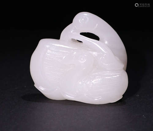 A Qing Dynasty Carved Hetian Jade Ornament, Goose