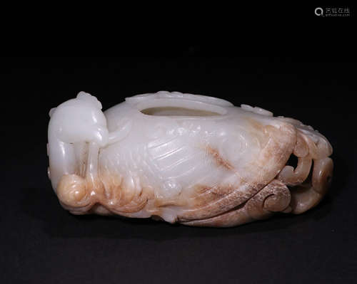 A Qing Dynasty Carved Hetian Jade Phoenix Pattern Brush Wash