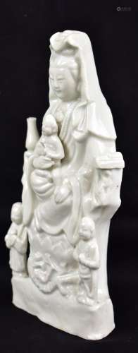 A Chinese Dehua type blanc-de-Chine glazed porcelain figure of Guanyin, of mould construction,