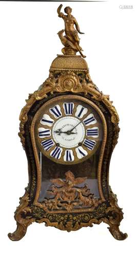 FRANCIS GILLBERT OF PARIS; a 19th century gilt metal and boulle work bracket clock with ormelu