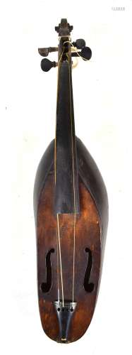 An unusual wooden shoe violin or Klompviool, length 55cm.