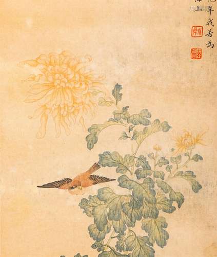 A Qing Dynasty 
Flower and birds painting set, Lu Xiaoman Mark