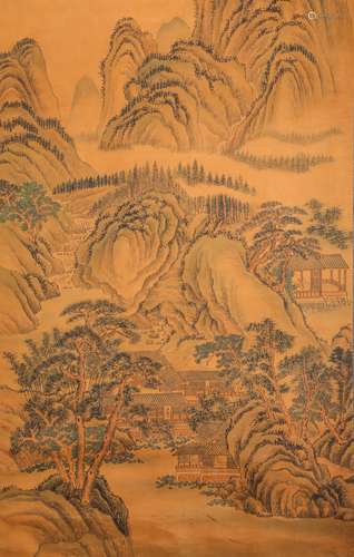 A Qing Dynasty Landscape Painting On Silk Scroll, Wang Hun Mark