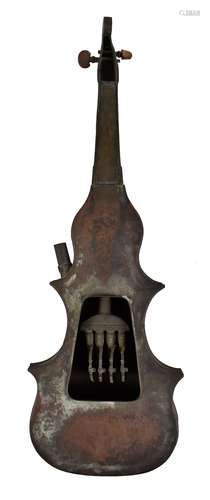 An unusual metal phonofiddle, possibly a prototype, length 64cm.