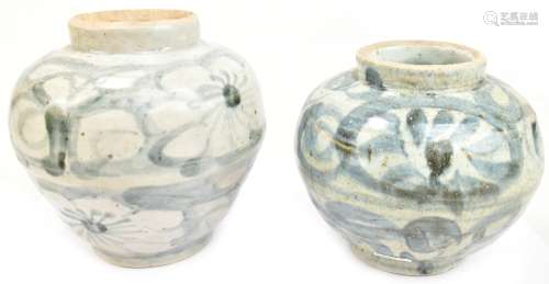 Two Chinese Ming Dynasty blue and white globular jars, each with certificated card from Ancient