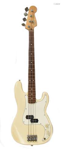 FENDER; a Precision Bass, Mexico manufacture, serial number 4116880, cream body, length approx