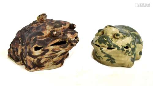 Two 19th century or earlier Chinese ceramic modelled as toads promoting fertility, each with