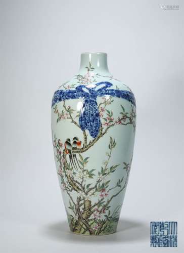 A Qing dynasty Famille Rose Porcelain Flower and Birds Plum Vase