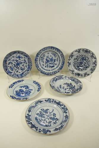 Lot de 6 assiettes en porcelaine de Chine bleue (égrenures)