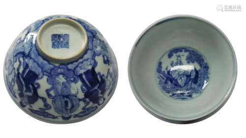 Qing dynasty eight immortals across the sea blue and white bowl清八仙过海青花碗