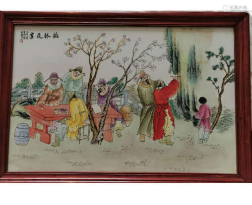 Wang qi painting on porcelain plate王奇瓷板画