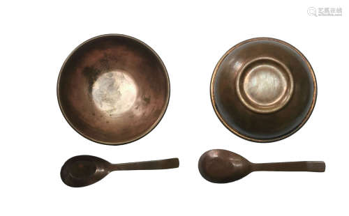 Middle qing dynasty copper bowl spoon清中期红铜碗勺子