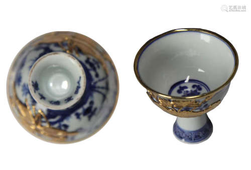 Xuande blue and white inlaid gold high foot cup宣德青花镶金高足杯