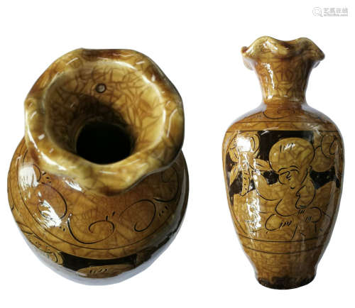 Tang dynasty old kiln character bottle唐代老窑人物瓶