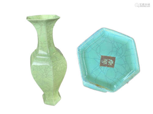 Chai Kiln Fenghua six - sided gourd vase柴窑奉华款六方瓜棱瓶