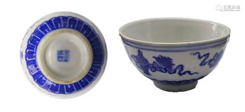Blue and white eight treasure bowl in late qing dynasty晚清青花八宝碗