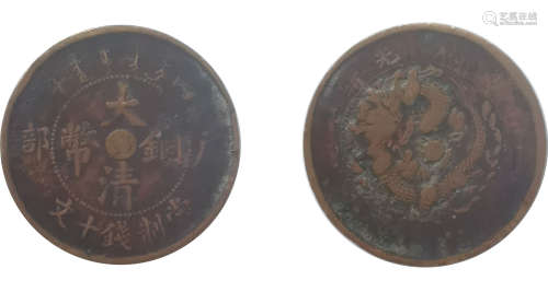 Qing dynasty copper COINS (wrong version)大清铜币(错版币)