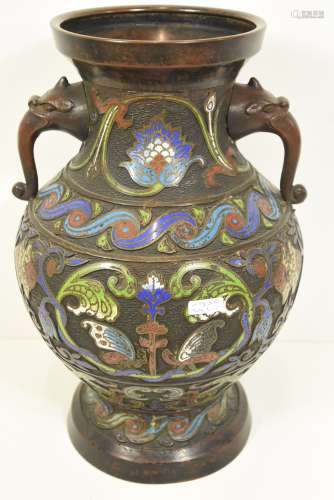 Vase asiatique en bronze cloisonné (H:38cm)