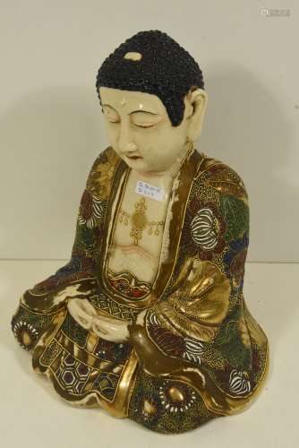 Bouddha en porcelaine émaillée (Ht 27cm) Japon