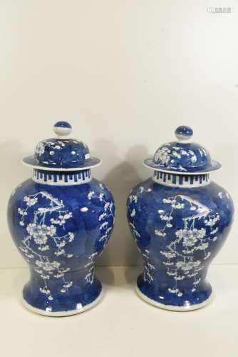 Paire de pots couverts en porcelaine de Chine bleue (Ht.45cm)