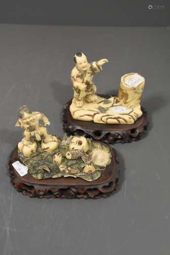 Paire de statues chinoises en ivoire (Ht 13cm)