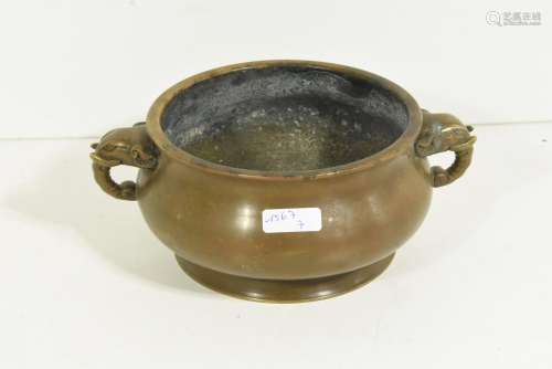 Brûle parfum en bronze, Chine 20ème (Lg.18cm)