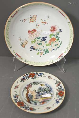 Compotier en porcelaine de Chine + assiette à décor d'Adam et Eve