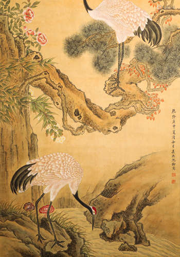 A Qing Dynasty Flower and birds Painting on Silk Scroll, Shen Quan Mark