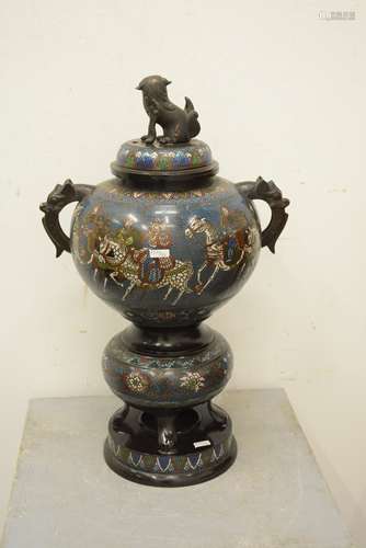 Brûle-parfum en bronze cloisonné, Japon 19ème (Ht.57cm)