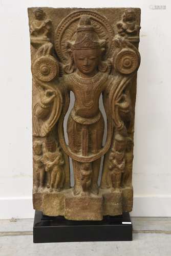 Sculpture en grès, art Khmer ancien (60 x 30cm)