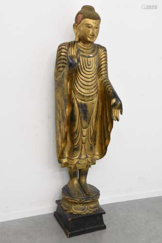 Bouddha en bois sculpté thaïlandais (Ht.194cm)