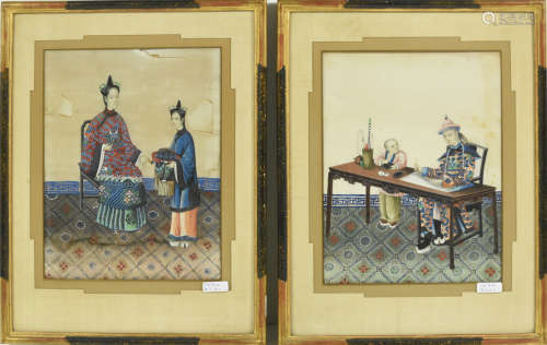 Paire de peintures asiatiques sur papier de riz (24 x 19cm)