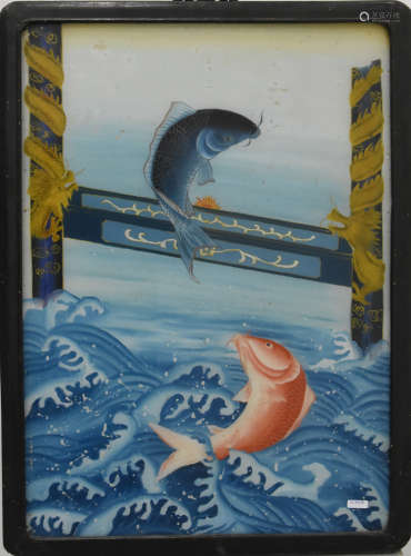 Peinture eglomisé asiatique (65 x 45cm)