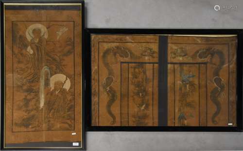 Deux estampes chinoises (100 x 50cm et 68 x 100cm)