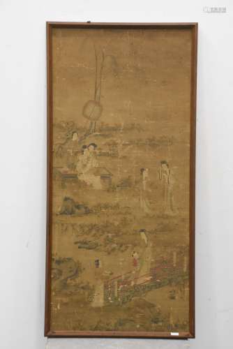 Peinture chinoise sur soie, ancienne (102 x 48cm)
