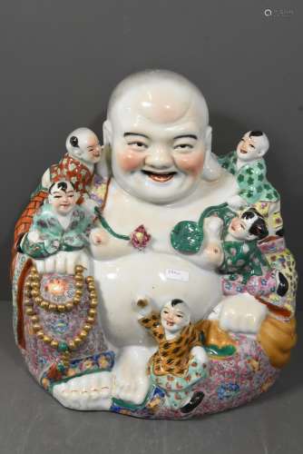 Grand bouddha rieur en porcelaine de Chine début 20ème (Ht 35cm)