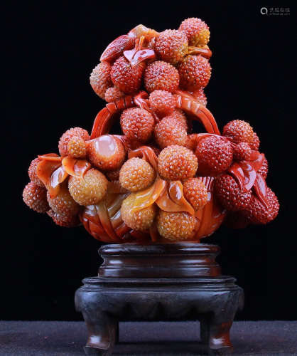 A SHOUSHAN STONE ORNAMENT SHAPED WITH LITCHI