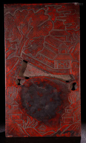AN INK SLAB CARVED WITH STORY PATTERN