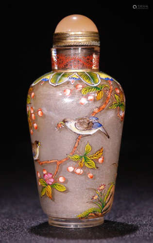A GLASS SNUFF BOTTLE CARVED WITH AUSPICIOUS PATTERN