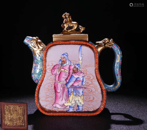 A ZISHA ENAMELED POT PAINTED WITH FIGURES