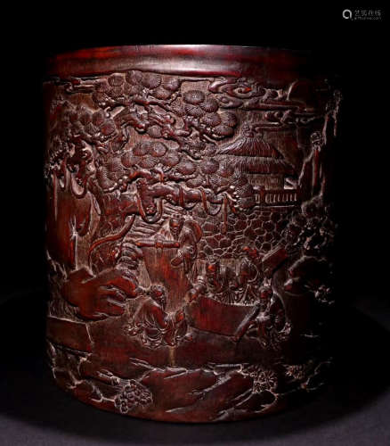 A BAMBOO BRUSH POT CARVED WITH STORY PATTERN