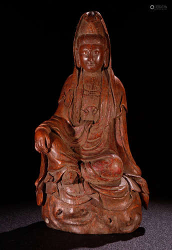 AN OLD BAMBOO GUANYIN BUDDHA STATUE