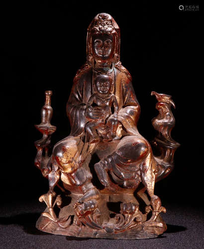 A COPPER GUANYIN BUDDHA STATUE