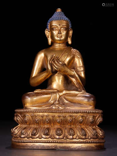 A GILT BRONZE SAKYAMUNNI BUDDHA STATUE