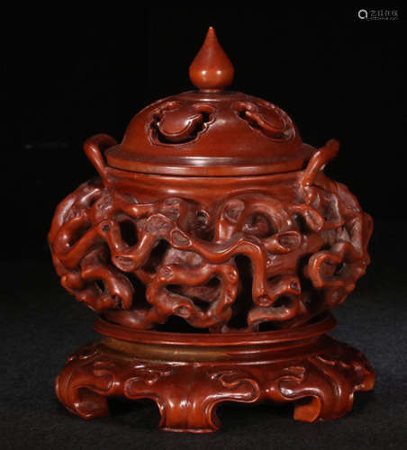 A HUANGYANG WOOD CARVED CENSER