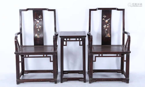 SET OF ZITAN WOOD TABLE&CHAIR WITH FLOWER PATTERN