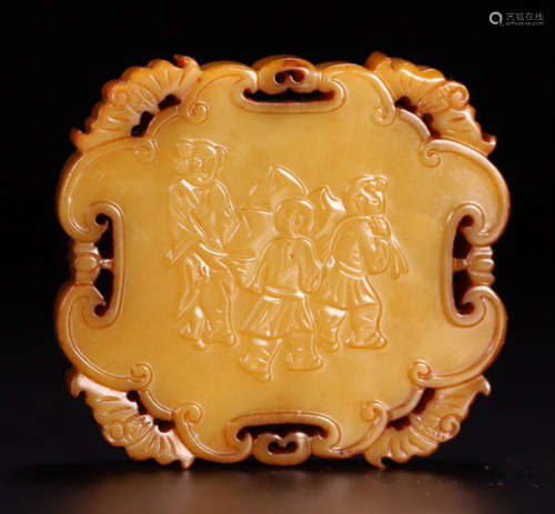 A HETIAN YELLOW JADE TABLET CARVED WITH POETRY