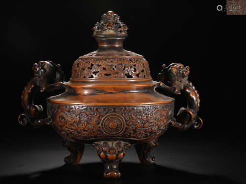 A COPPER CENSER CARVED WITH DRAGON PATTERN